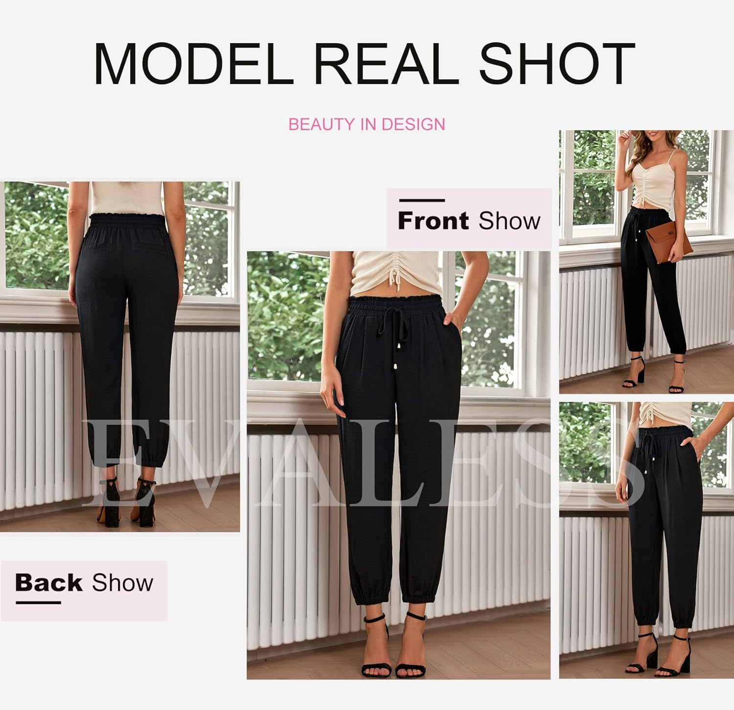 EVALESS Womens 2025 Summer Casual Pants Drawstring Elastic High Waisted Work Trousers Joggers Trendy Harem Pants with Pockets - Image 4