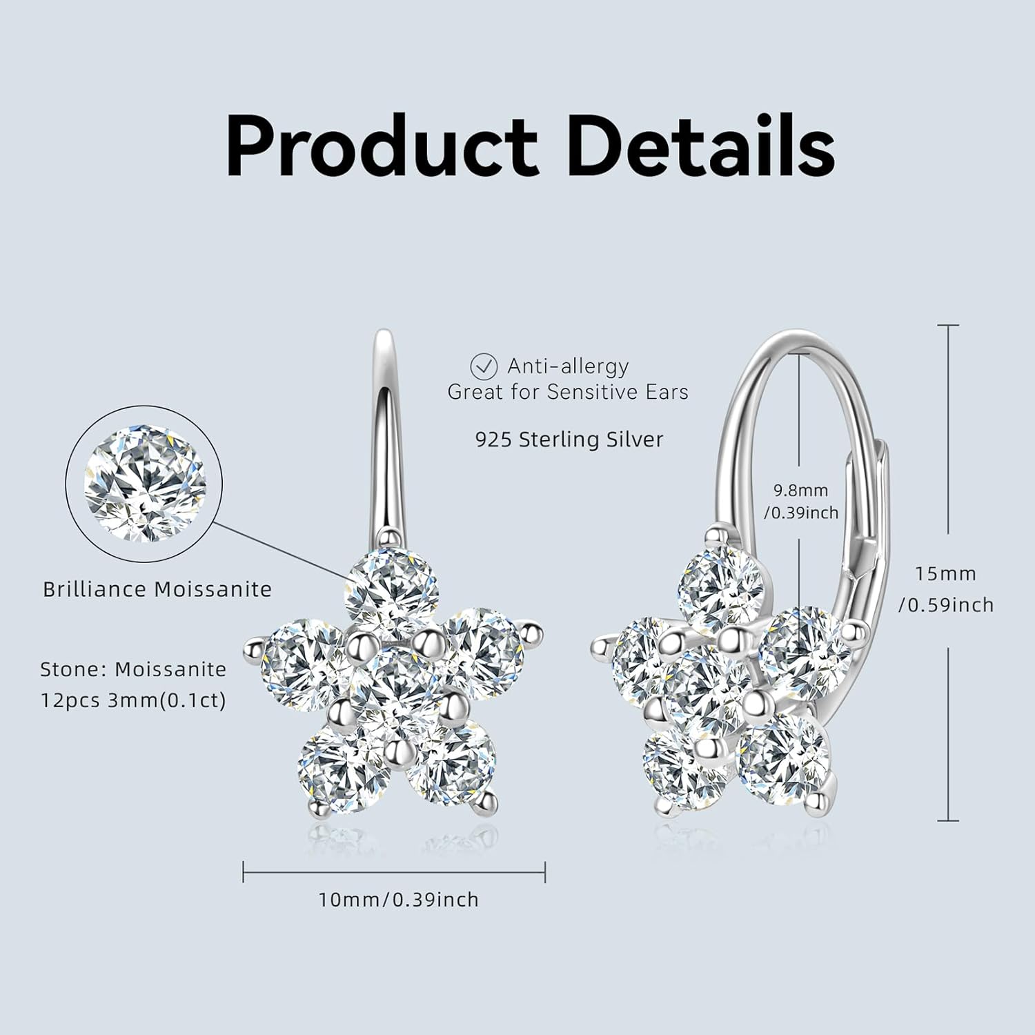 Moissanite Earrings for Women, 925 Sterling Silver 1.2ct D Color Brilliant Round Cut Moissanite Hoop Huggie Earring, Hypoallergenic Leverback Drop Dangle Earrings Christmas Birthday Jewelry Gifts - Image 5
