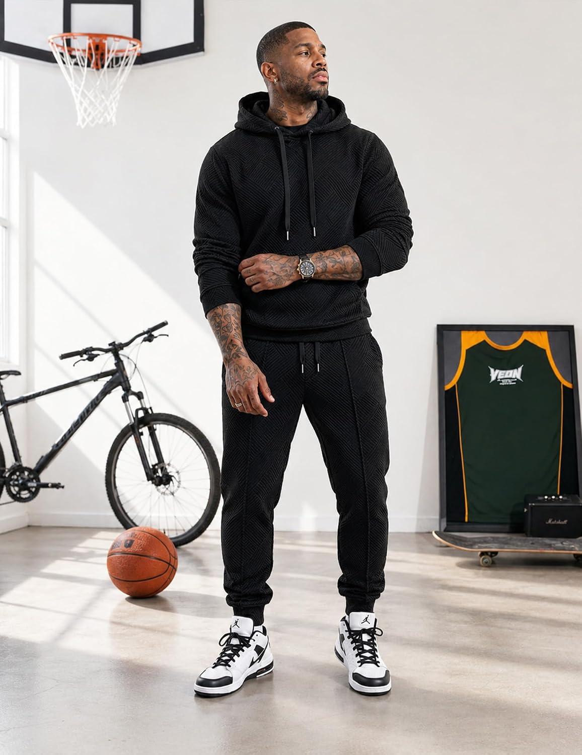 UOUA Mens 2 Piece Set Sweatsuit Pullover Hoodie & Joggers Casual Tracksuit image 2