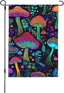 OSAM SPACE Purple Neon Mushroom Garden Flags for Outdoor Decor 12.5x18 Inch Double Sided Yard Flag Decorations Flags for Outside House Porch Holiday