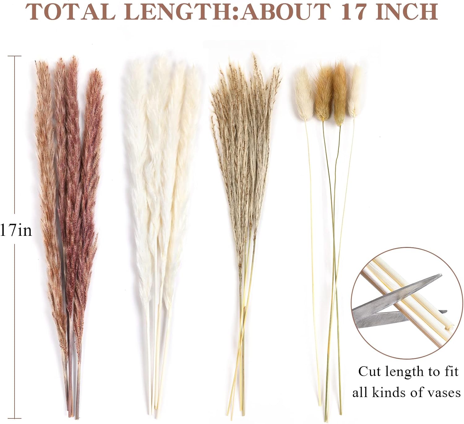 Pampas Grass 110 PCS Boho Wedding Home Table Fall Decor,Rustic Farmhouse Party Dried Flowers Arrangements White & Natural Dried Pampas Grass, Reed Grass, Bunny Tails Grass