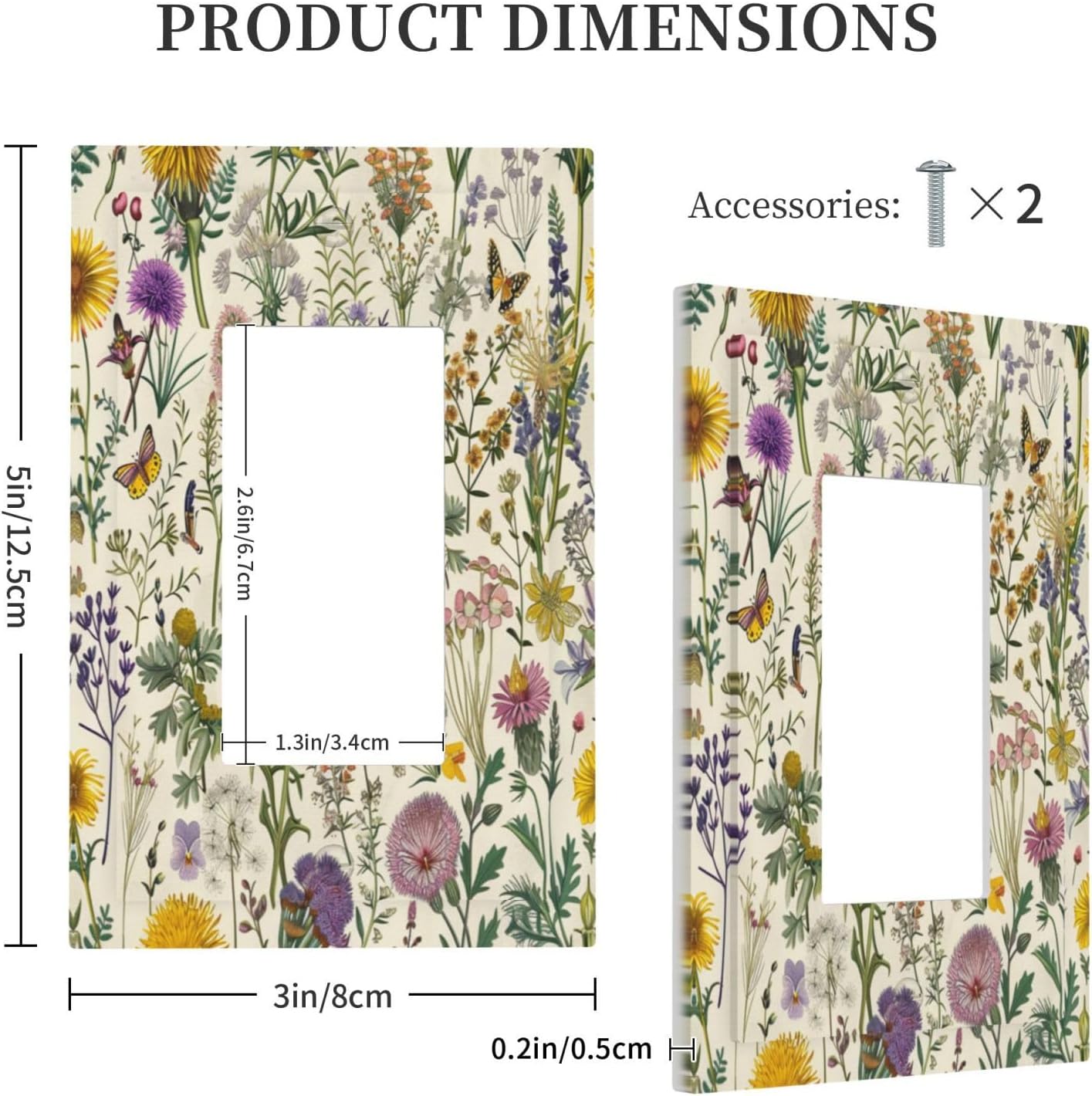 Decorative Outlet Covers Rustic Flowers Floral Plants Butterfly 1 Gang Single Decora GFCI Device Light Switch Covers Plate 1 Rocker Wall Plate Jumbo Faceplate for Bedroom Home Decor