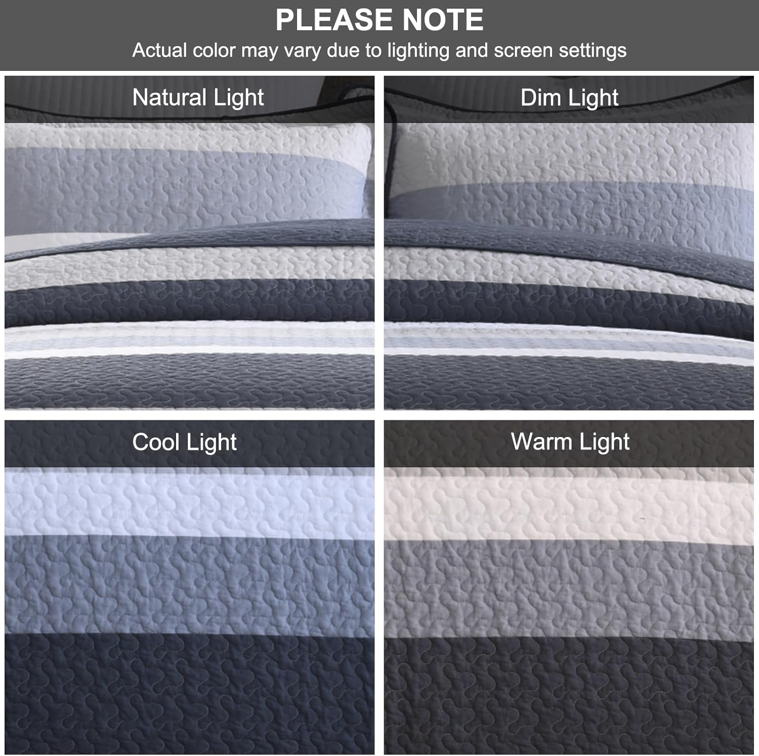 100% Cotton Quilt Set King Size, King Quilt Bedding Set, Striped Pattern Quilt Bedspread for King Bed, Modern Minimalist Bed Spread Lightweight Comforter, 3Pcs, Charcoal-Blue/Gray/White - Image 8