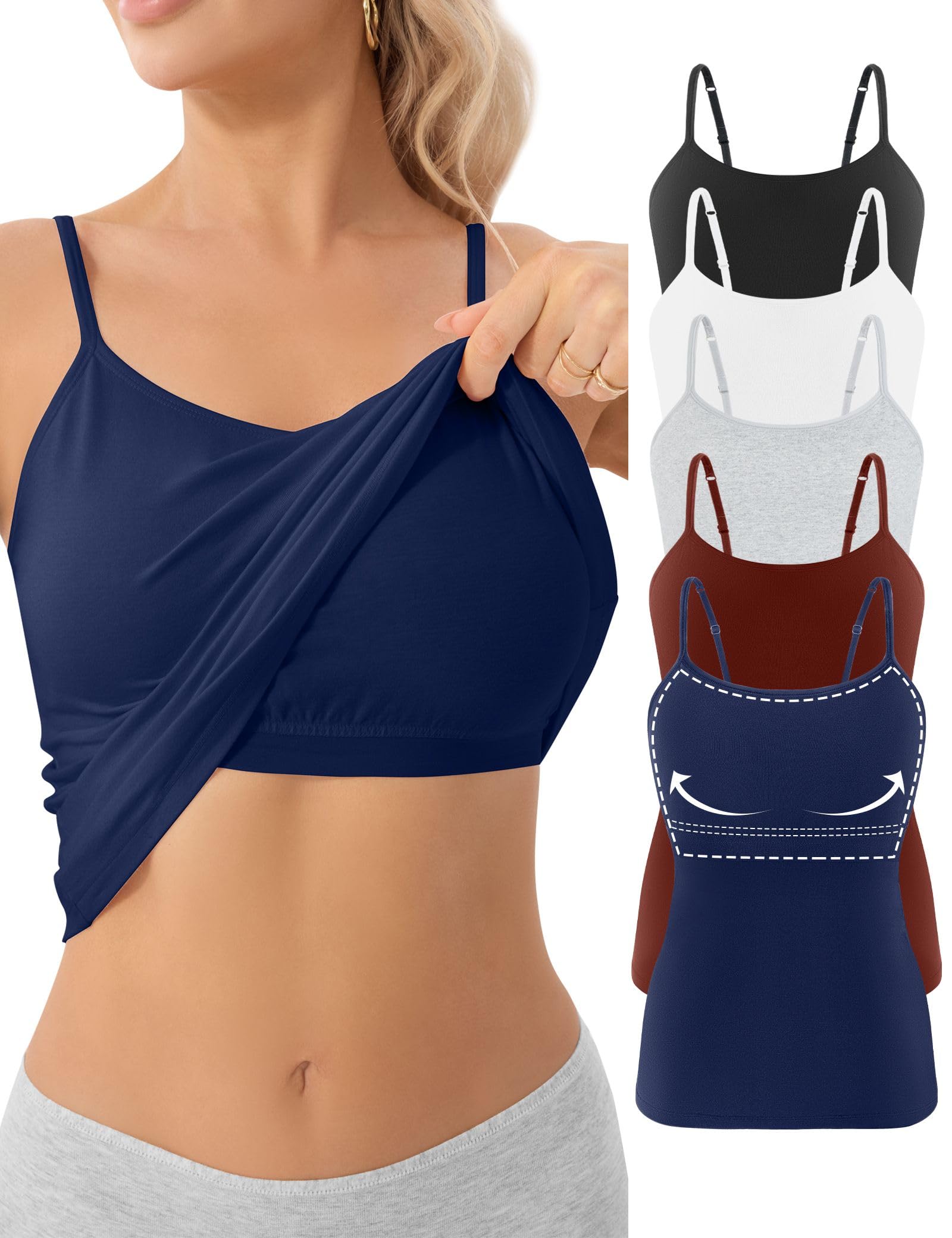 5 Pack Women's Cotton Shelf Bra Camisole
