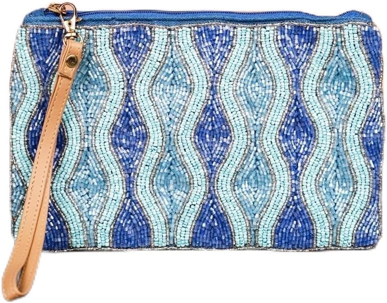 Indian Shelf Blue Cotton and Beads Embroidered Beaded Sling Bags for Women | Luxury Party Handbags | Handmade Boho Ethnic Clutches | Stylish Girls Handbag | Artisan Decorative Cotton Purse