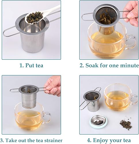 Miniatura 6 de Fenshine Infusor de té de acero inoxidable con mango plegable, filtro de té, filtro de malla extrafina, cesta de preparación con tapa para té de