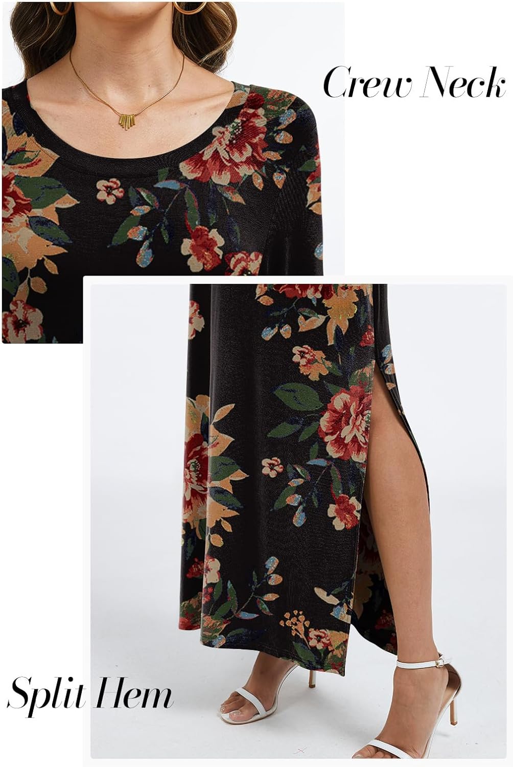 AYIFU Women's Long Sleeve Dress Split Hem Casual Travel Vacation Maxi Dresses with Pockets - Image 3