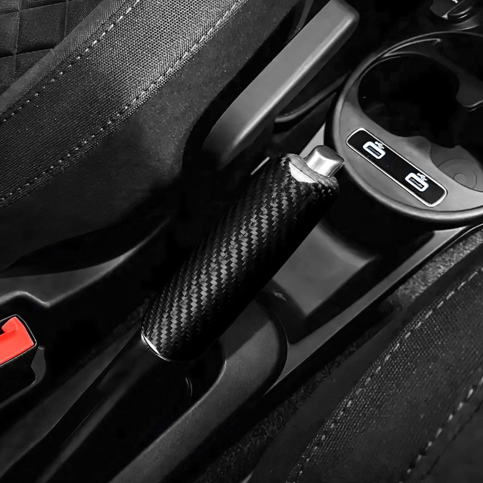 KUNGKIC Für Fiat Abarth 595/695 2012-2023 Harte Kohlefaser Auto Handbremse Abdeckung Handbremsgriff Dekorativ Innenraum Aufkleber Zubehör,Geschenk