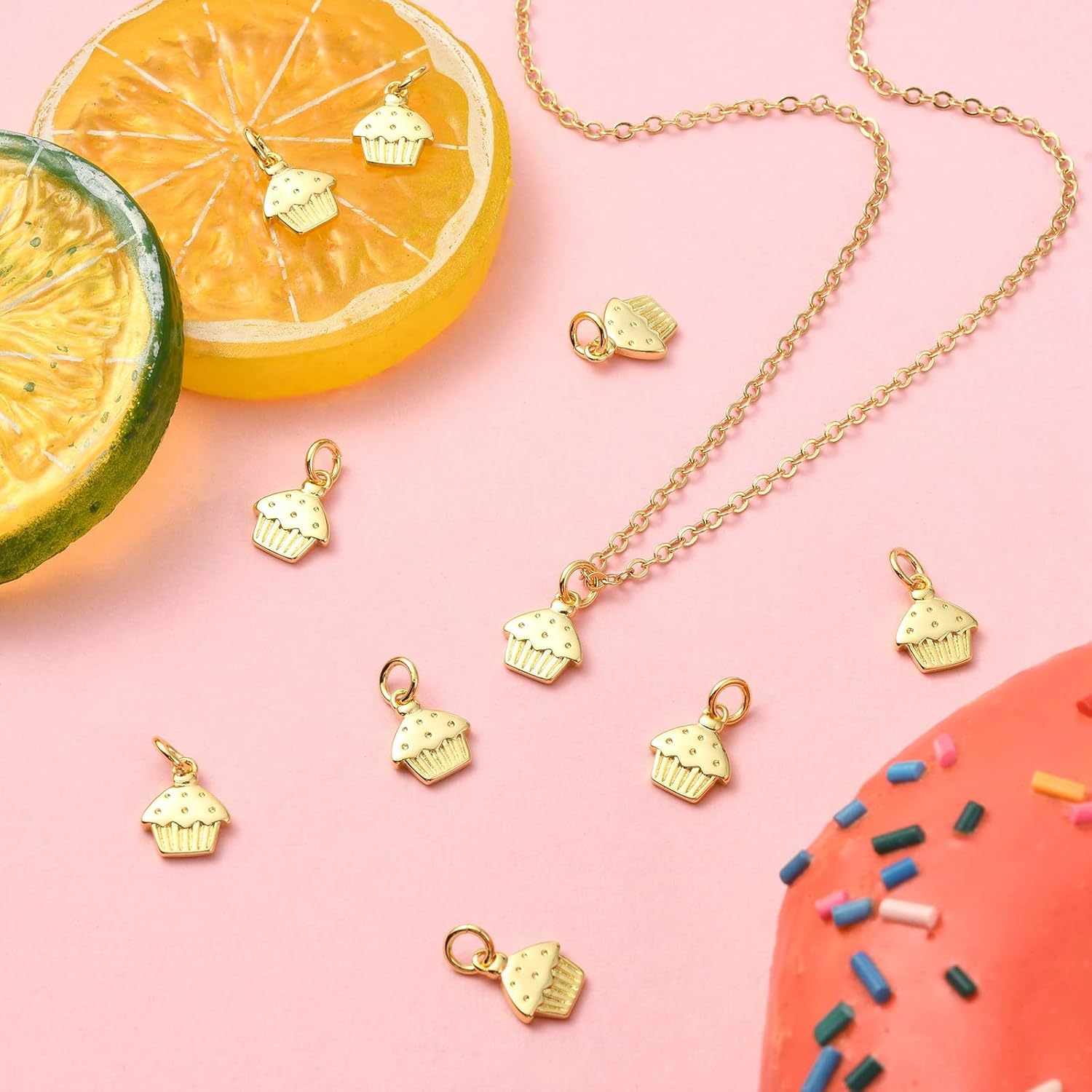 KitBeads 10Pcs 18k Real Gold Plated Cupcake Charm - Brass Sweet Dessert Cake Mini Food Charms With Jump Rings for Jewelry Making Bulk - Image 5
