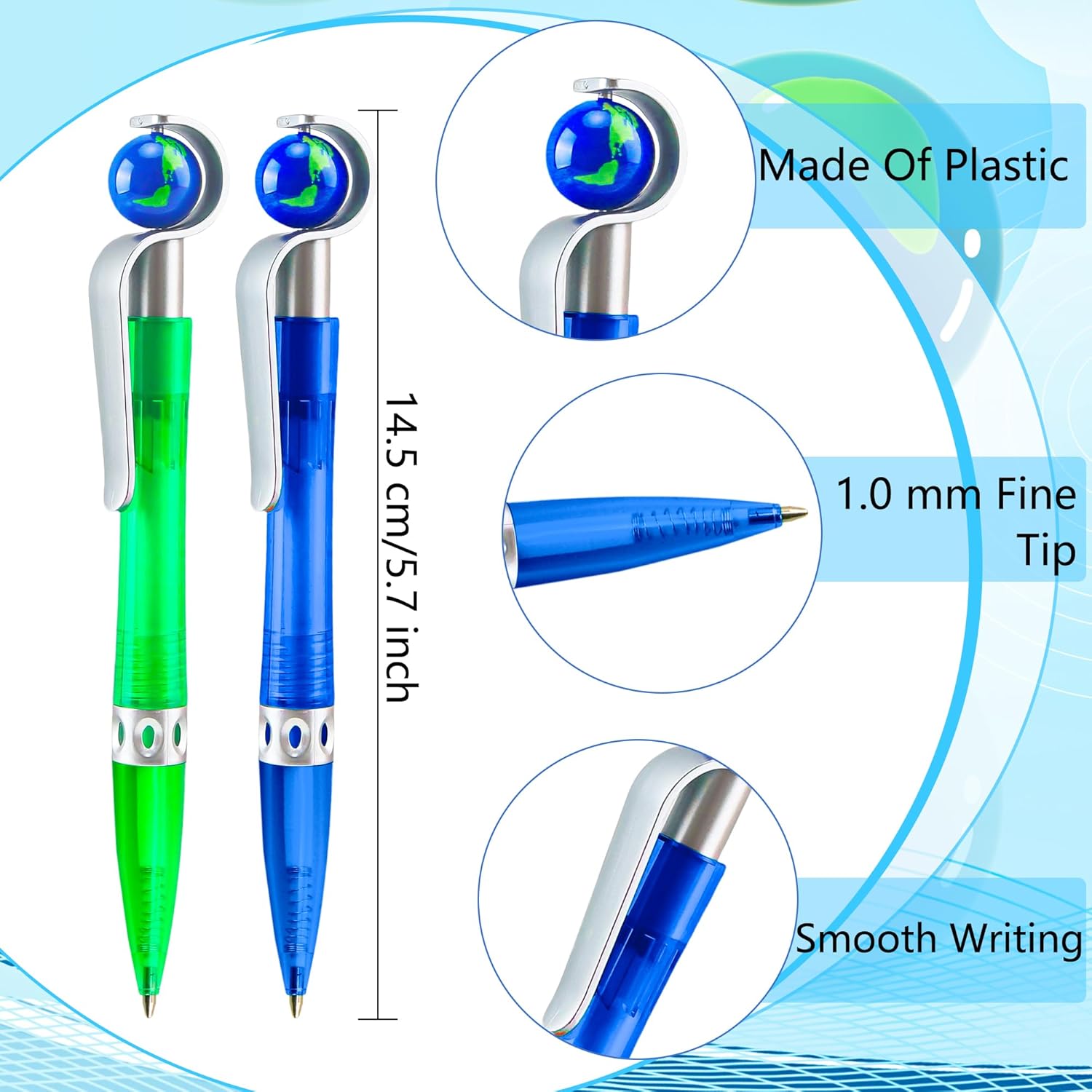 52 PCS Earth Pens Bulk Retractable Cute Globe Pens Earth Shape Earth Day Favor Ballpoint Pens Black Ink 1.0 mm for Student Office School Decoration Supplies