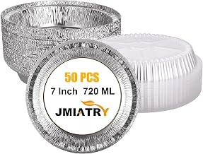 JMIATRY 50 Pack 7 Inch Round Foil Trays with Lids, 720ML Disposable Foil Food Containers with Transparent Lids, Aluminum Round Foils Trays for Party, Baking, Takeaway and Food Storage