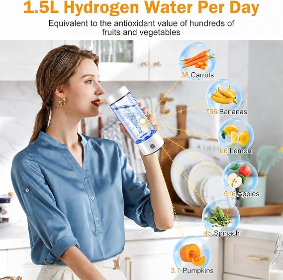 Hydrogen Water Bottle Generator, Portable 1600ppb Hydrogen Water Machine with SPE/PEM Technology