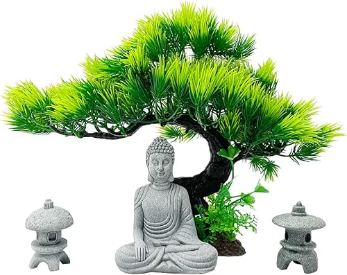 KIBUN Estatua de Budaárbol bonsái artificialdecoración japonesa, farol, estatuas de pagoda, accesorios de jardín zen para el hogar, oficina,