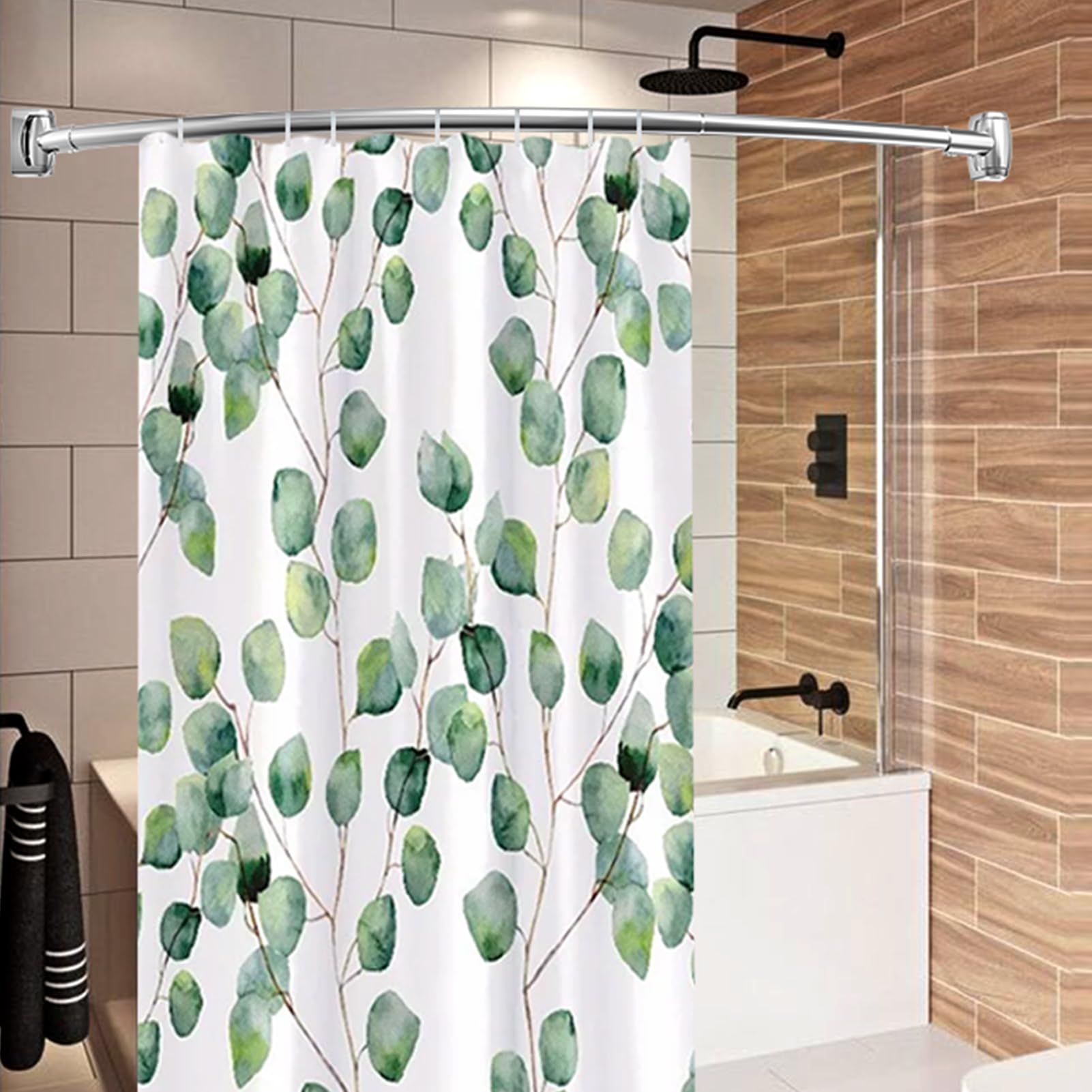 Tringle à rideau de douche incurvée réglable de 109 à 198 cm, en acier inoxydable de qualité supérieure, à percer, pour salle de bain, baignoire, antirouille, argenté