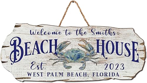 V VIBEPY Letrero personalizado para casa de playa, decoración de casa de playa de 8 pulgadas, 12 pulgadas, 18 pulgadas, letrero de puerta, letrero
