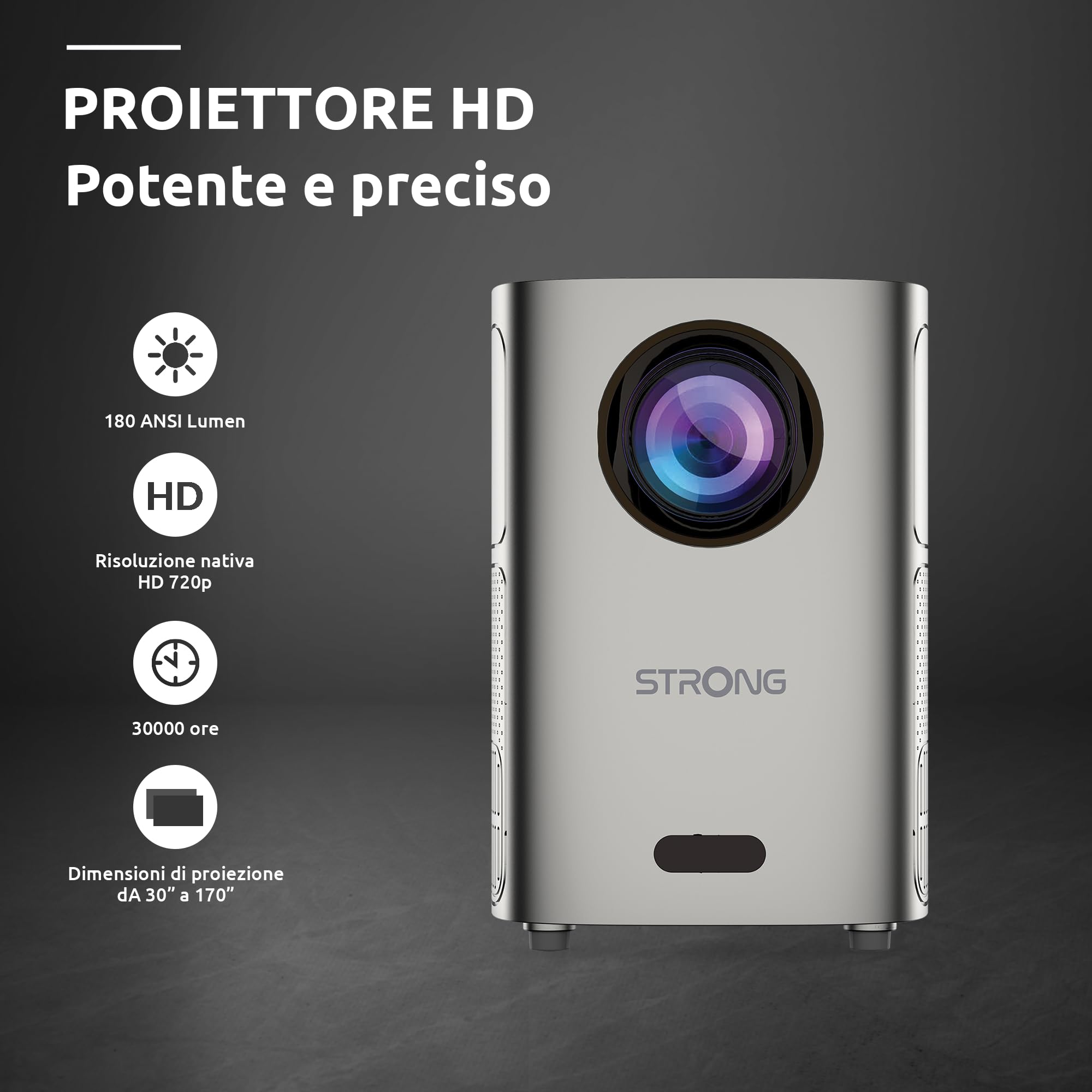 STRONG Mini Projectore Bluetooth 720p 1080p 180 ANSI Lumens - Dettaglio