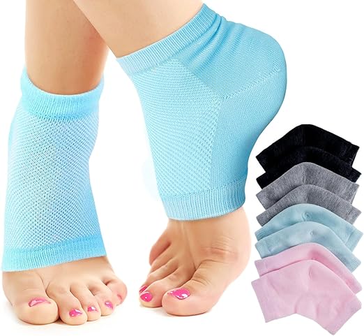 Nado Care 4 Pairs Heels Moisturizing Socks for Dry Cracked Heels Repair - Moisturizing Gel Heel Sleeves Open Toe Comfy Socks Day Night - Pink, Blue, Grey and Black