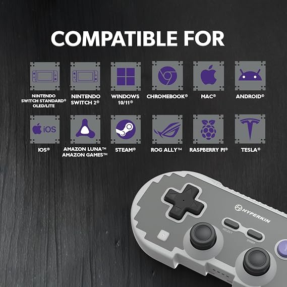 Hyperkin Pixel Art ワイヤレス コントローラー Switch/PC/スマホ対応 ホールエフェクトスティック搭載 Bluetooth 5.0/有線接続 ドリフト防止 ターボ機能 レトログレー