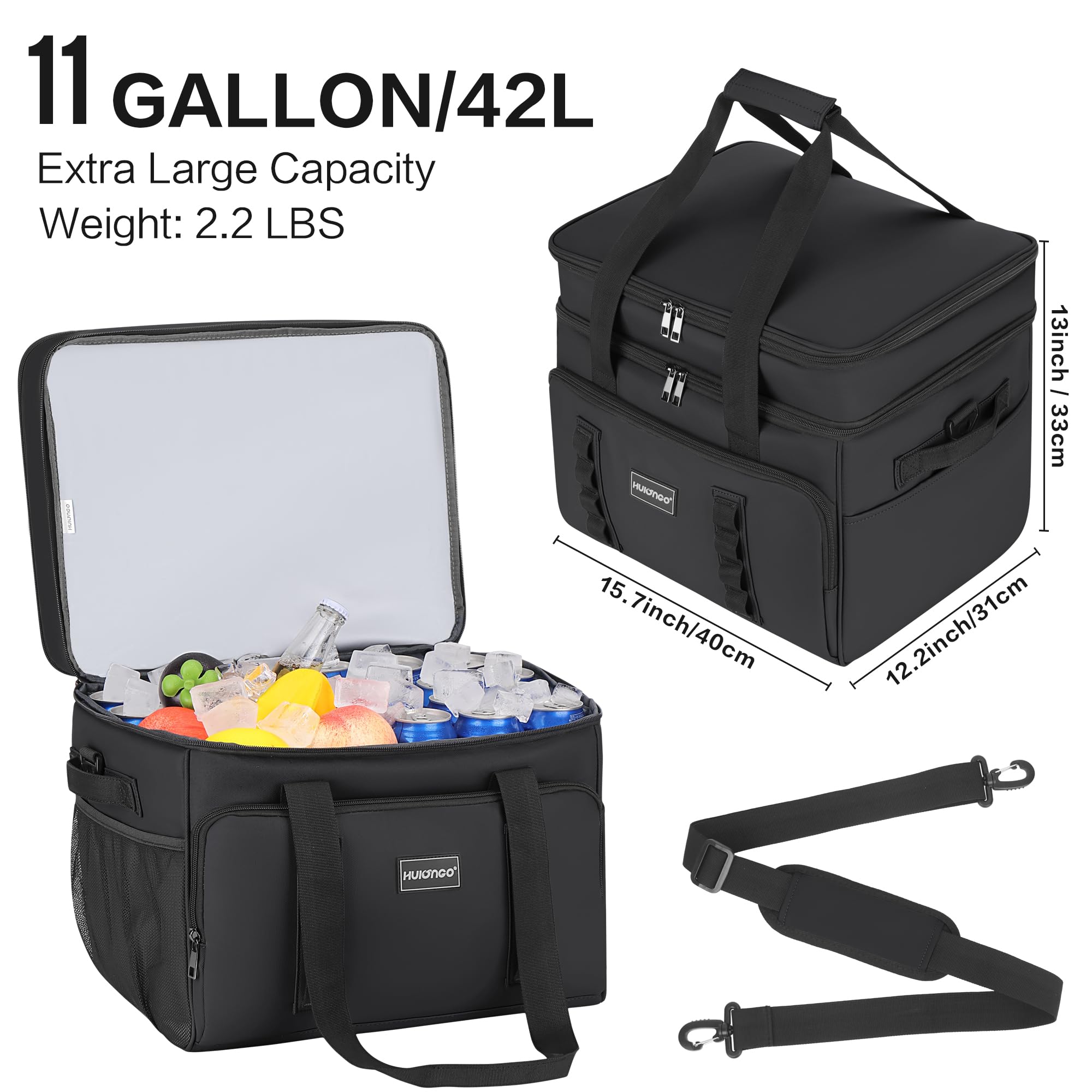 Hulongo Borsa Termica Grande Impermeabile Pieghevole Picnic Doppia Borsa Isolata per Campeggio, Viaggi, Spesa e Pesca, 42L