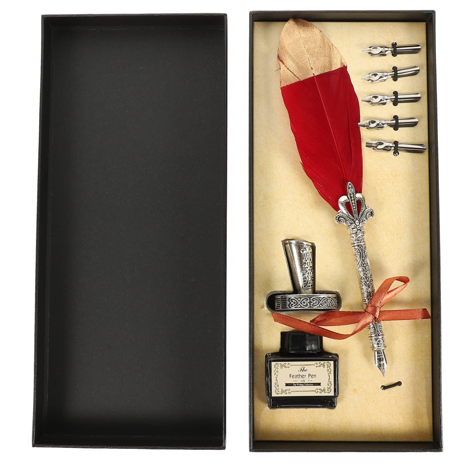 羽ペン 羽ペンセット インク　レッド Amazon.co.jp: Operitacx 羽毛羽ペンとインクセットの1セット レトロな