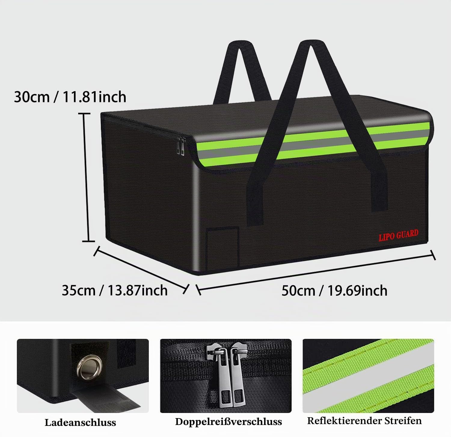 E-Bike-Akkutasche, feuerfest, große Kapazität für Lipo Akkus, Aufbewahrung, Laden, Transport, Zuhause, Büro, Reisen, feuerfest, sichere Aufbewahrungstasche, 50 x 35 x 30 cm