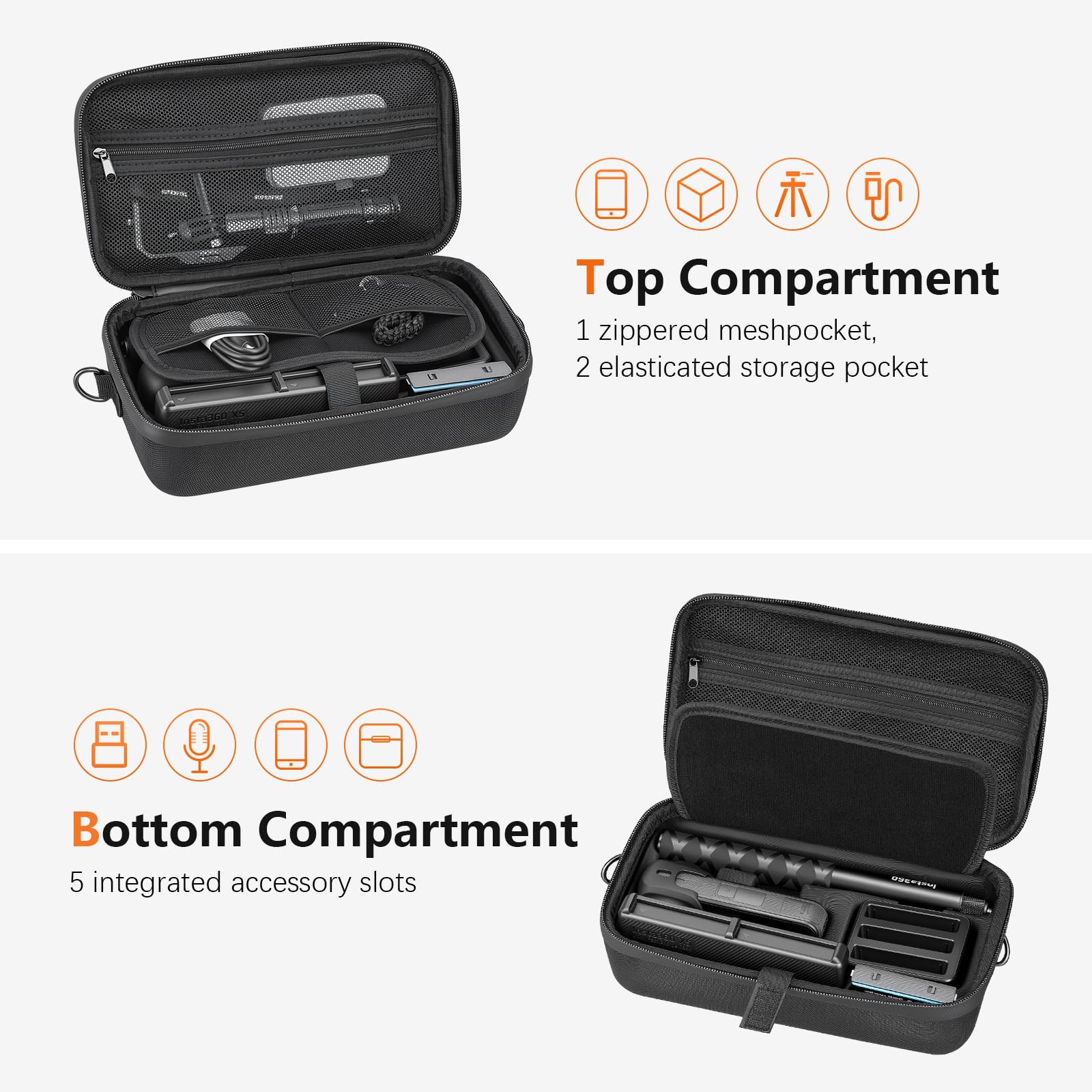 AMAZEAR Custodia da trasporto per accessori Insta360 X5 / X4 Air, Borsa impermeabile, Borsa a tracolla portatile per Insta360 X5 / X4 Air, Compatibile con asta selfie, Totalmente nero, Media