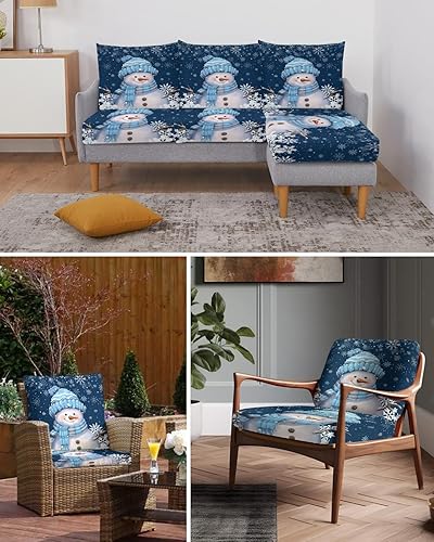 Miniatura 32 de Fundas de cojín para sofá de Navidad con diseño de muñeco de nieve, funda elástica para sofá con parte inferior elástica, fundas de sofá con diseño