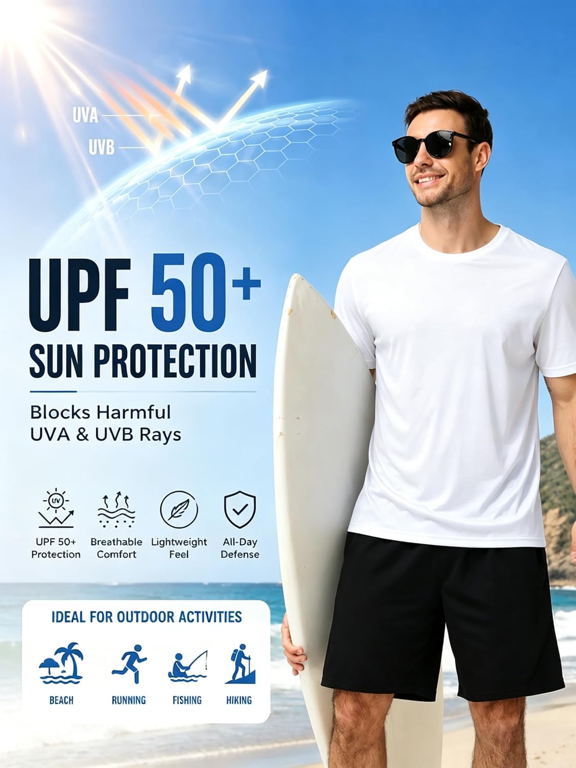 ZITY 3 Pack T Shirts for Men UPF 50+ Workout Swim Shirt Fast Dry Moisture Wicking Athletic T-Shirts for Running Gym