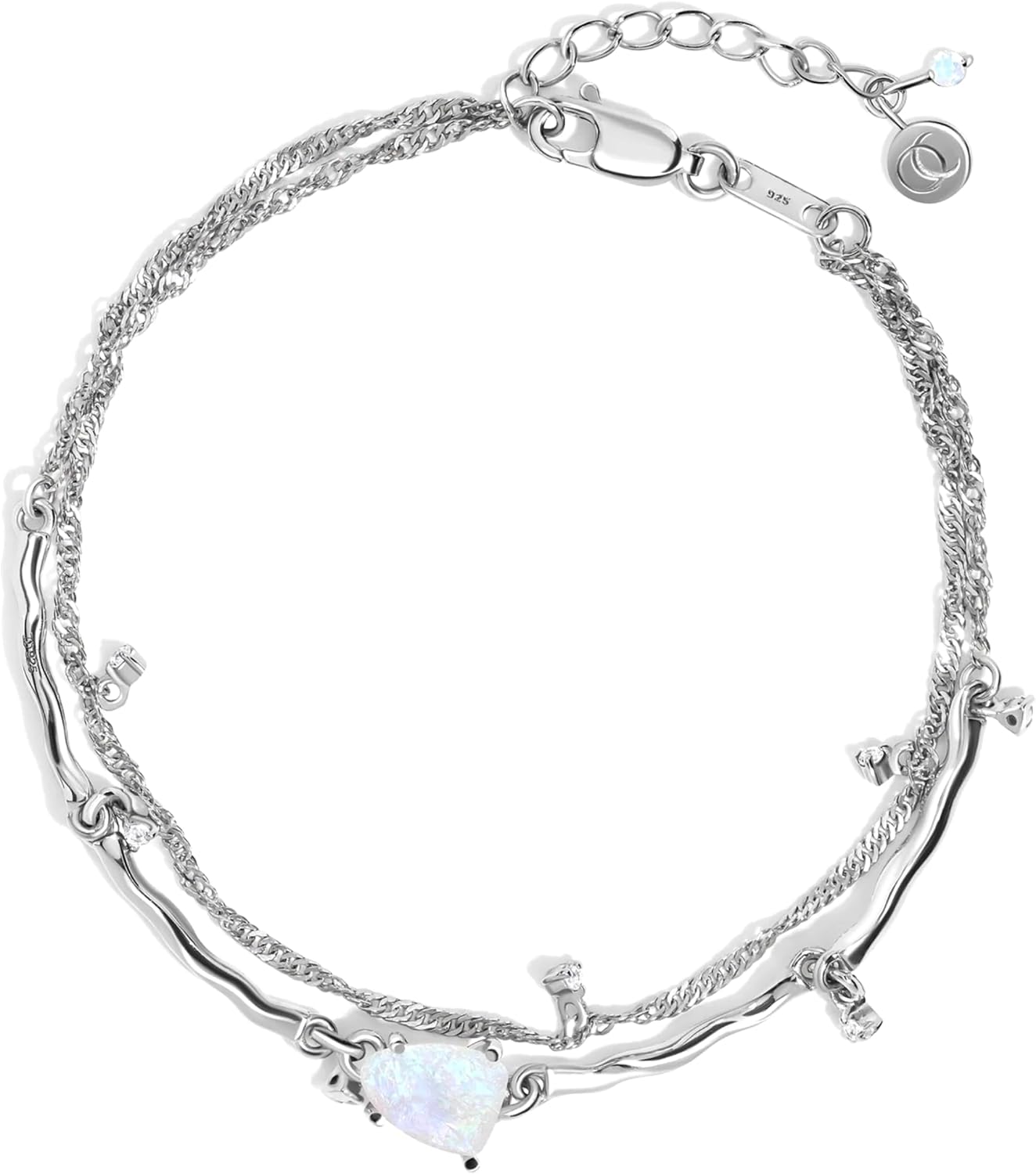 Moon Magic Moonstone Bracelet for Women | Black Obsidian, Rose Quartz Bracelet/Real 925 Sterling Silver | 18k Rose & Yellow Gold Rainbow Genuine Moonstone Jewelry for women | June Birthstone Bracelet