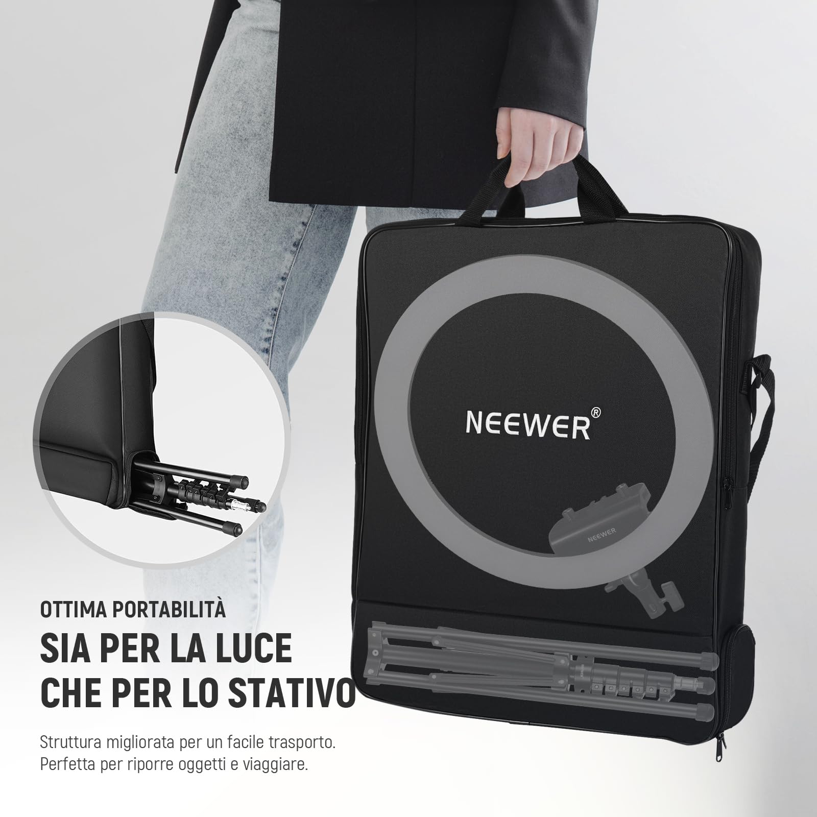 NEEWER Profesjonalne oświetlenie pierścieniowe ze stojakiem i uchwytem na telefon, 45 W 2900K-7000K TLCI98, zdalny wyzwalacz i sterowanie aplikacją, miękkie oświetlenie do Make up Live Stream TikTok,