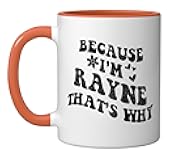 Retro Groovy Because Im Rayne Thats Why Funny Custom Name Ceramic Mug, Orange/White