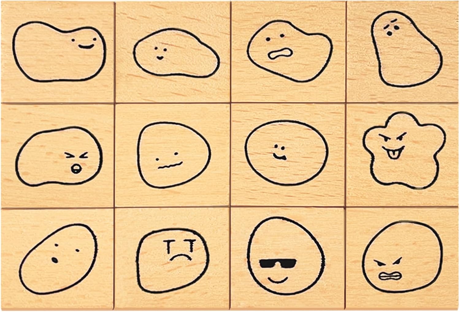 Mood Expression Wooden Rubber Stamps Kit - 12Pcs Emoticon Theme Stamps for Diary Planner, Scrapbooking, Card Making, Journal Decor and Bullet Journal