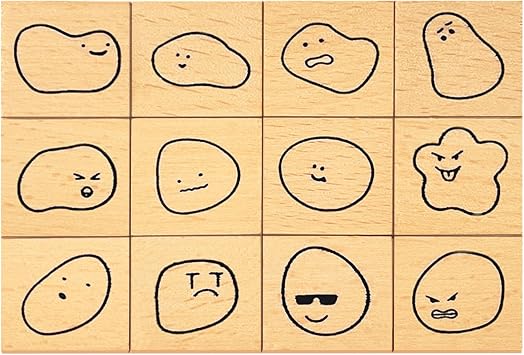 12Pcs Mood Expression Wooden Rubber Stamps Kit