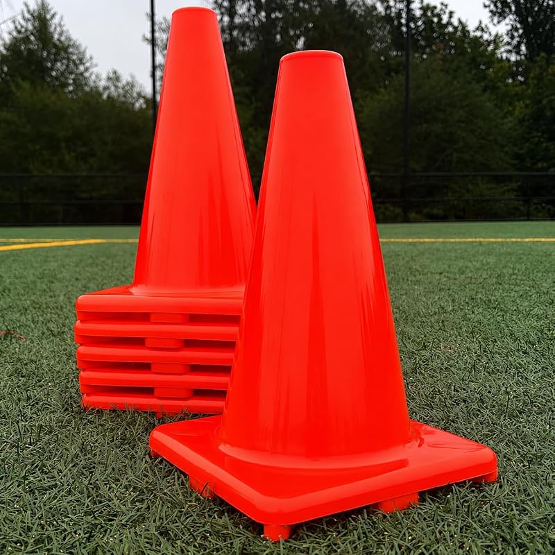 Conos de entrenamiento LVL10 Pro – Conos de fútbol grandes de 12 pulgadas para entrenamiento deportivo – para baloncesto, fútbol, ​​baloncesto y ejercicios de agilidad – Marcadores de campo de fútbol que no se agrietan, deslizan ni vuelan