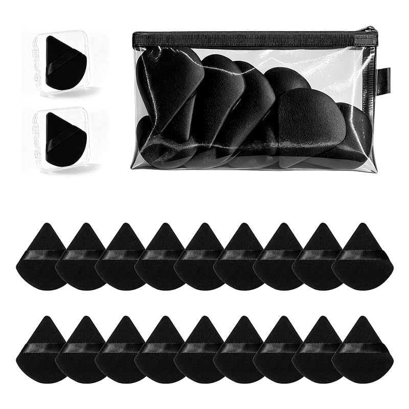 ycisheng Kit com 20 Esponjas Triangulares de Veludo para Maquiagem, Bolsa de Tela e 2 Estojos de Acrílico, 23 peças
