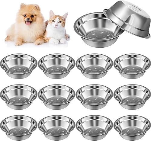 Paquete de 15 cuencos de acero inoxidable para perros y gatos a granel, 15 onzas, pequeño tazón de acero inoxidable para perros y gatos, plato de