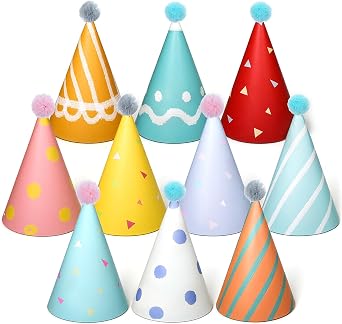 Party Hats for Stuffed Animals, 10 Pcs Colorful Stuffed Animal Party Hat, Lovely Paper Cone Tiny Birthday Hats, Mini PartyHat for Stuff Animals Pets, Accessories