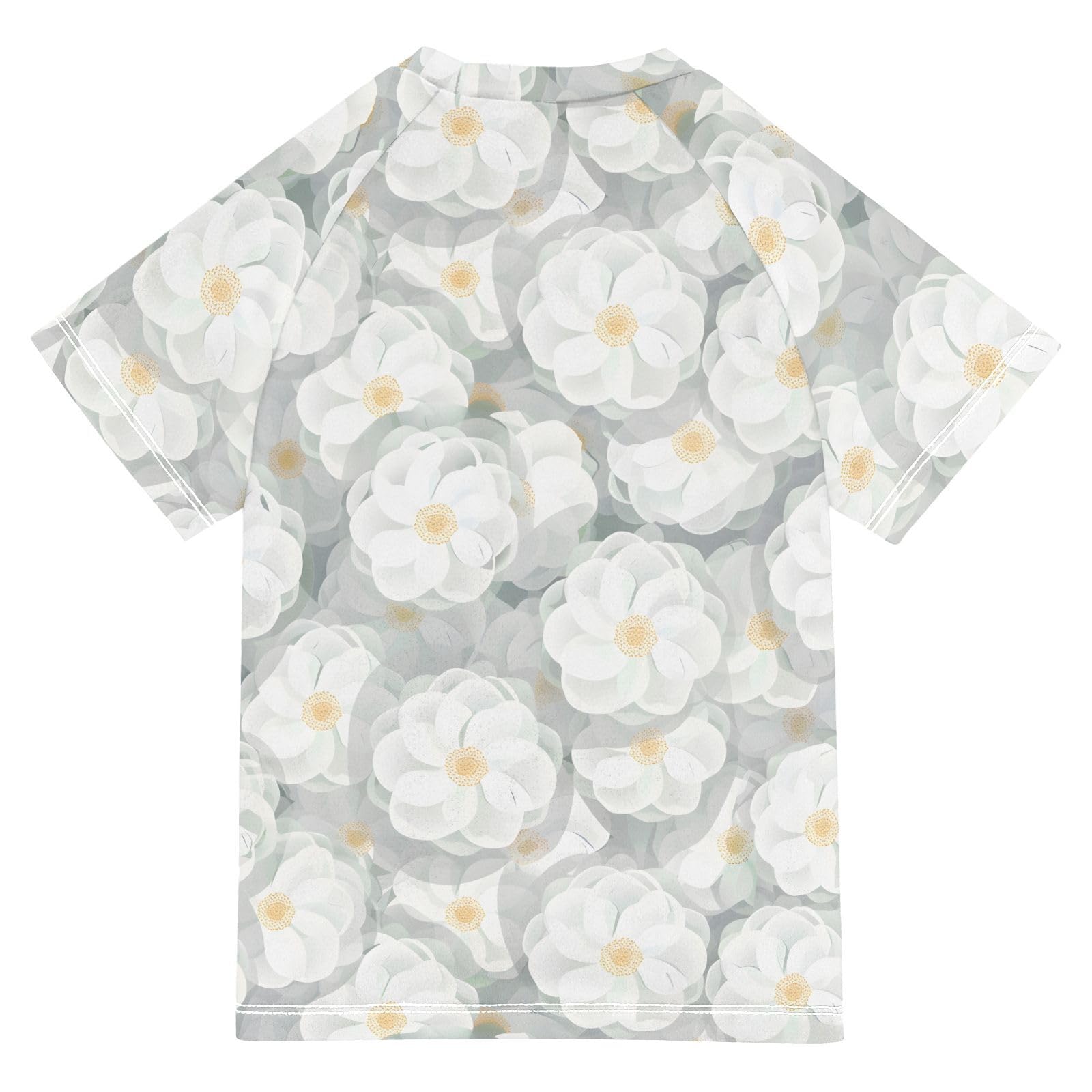 ALAZA Kids Rash Guard Boys Toddler Swim Shirts Short Sleeve White Camellia Flowers UPF 50+ 3T