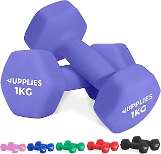 JUPPLIES Juego de Pesas y Mancuernas de Neopreno 1Kg/2Kg/ 3Kg/ 4Kg/ 5Kg/10Kg (Pares) - Diseño compacto, Anti-Rodamiento y Antideslizantes - Entrenamiento en Casa