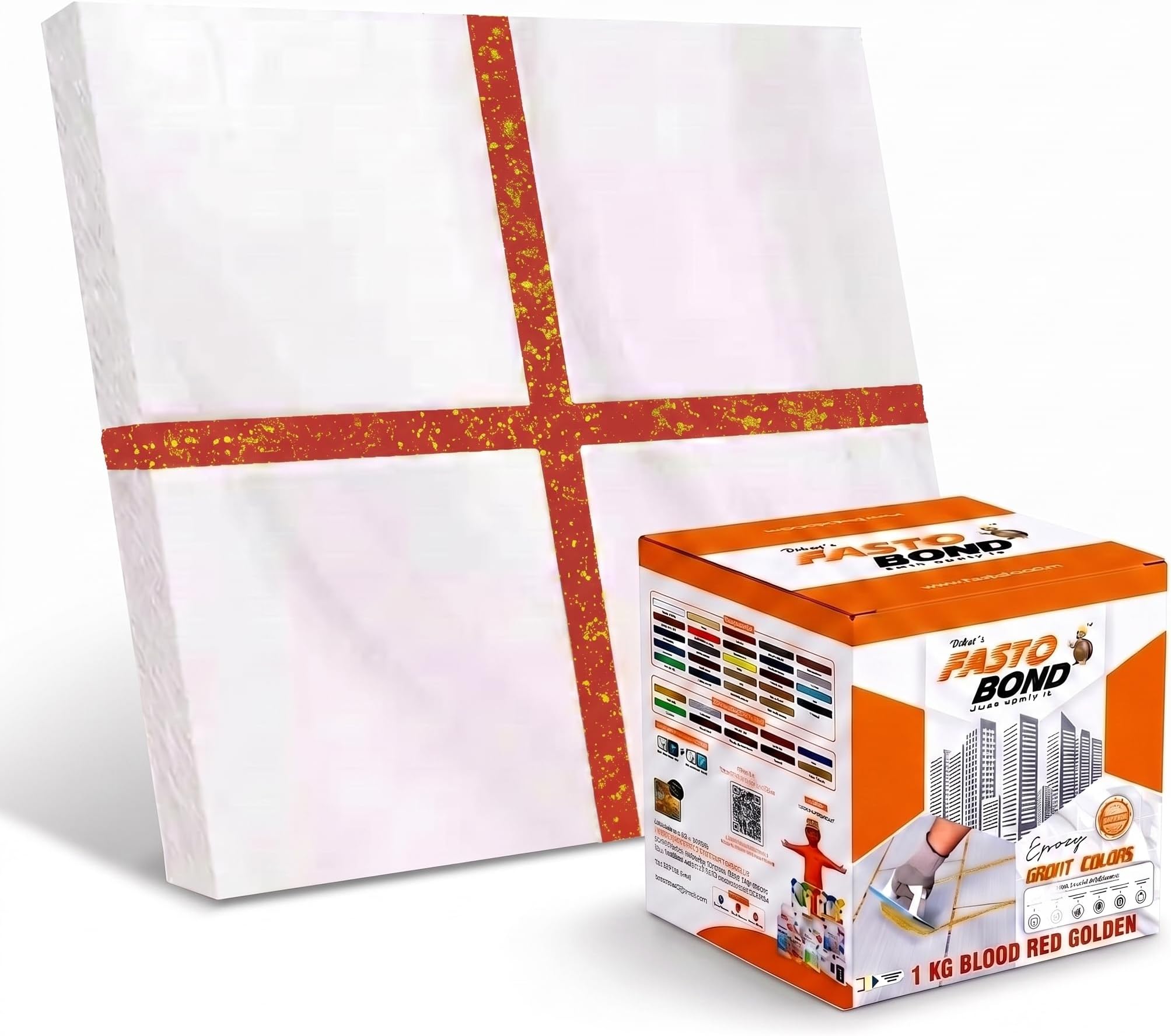Resin Epoxy Grout - 1 Kg-3 Kg & 5 Kg - Goldan_ Glitter-Sparkle Colors Tile Grout_Fastobond | 3 Components Only | Premixed Glitter For Uniform Finish (1 Kg, Blood Red Golden), 1 Bucket