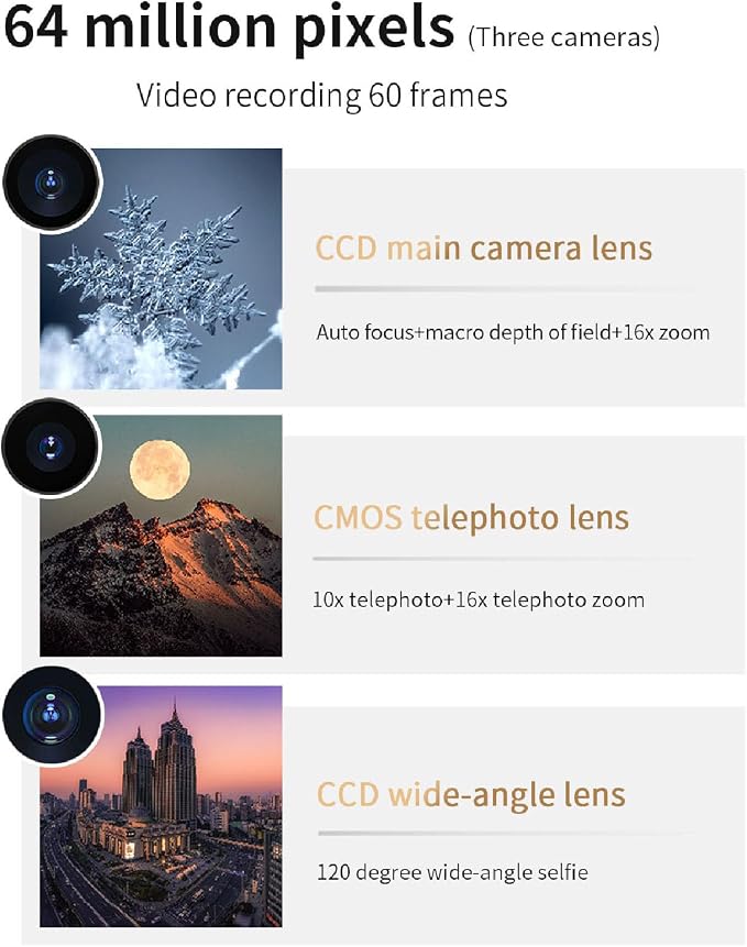 Cámara digital 4K 64MP triple lente 3 en 1 miniatura 3