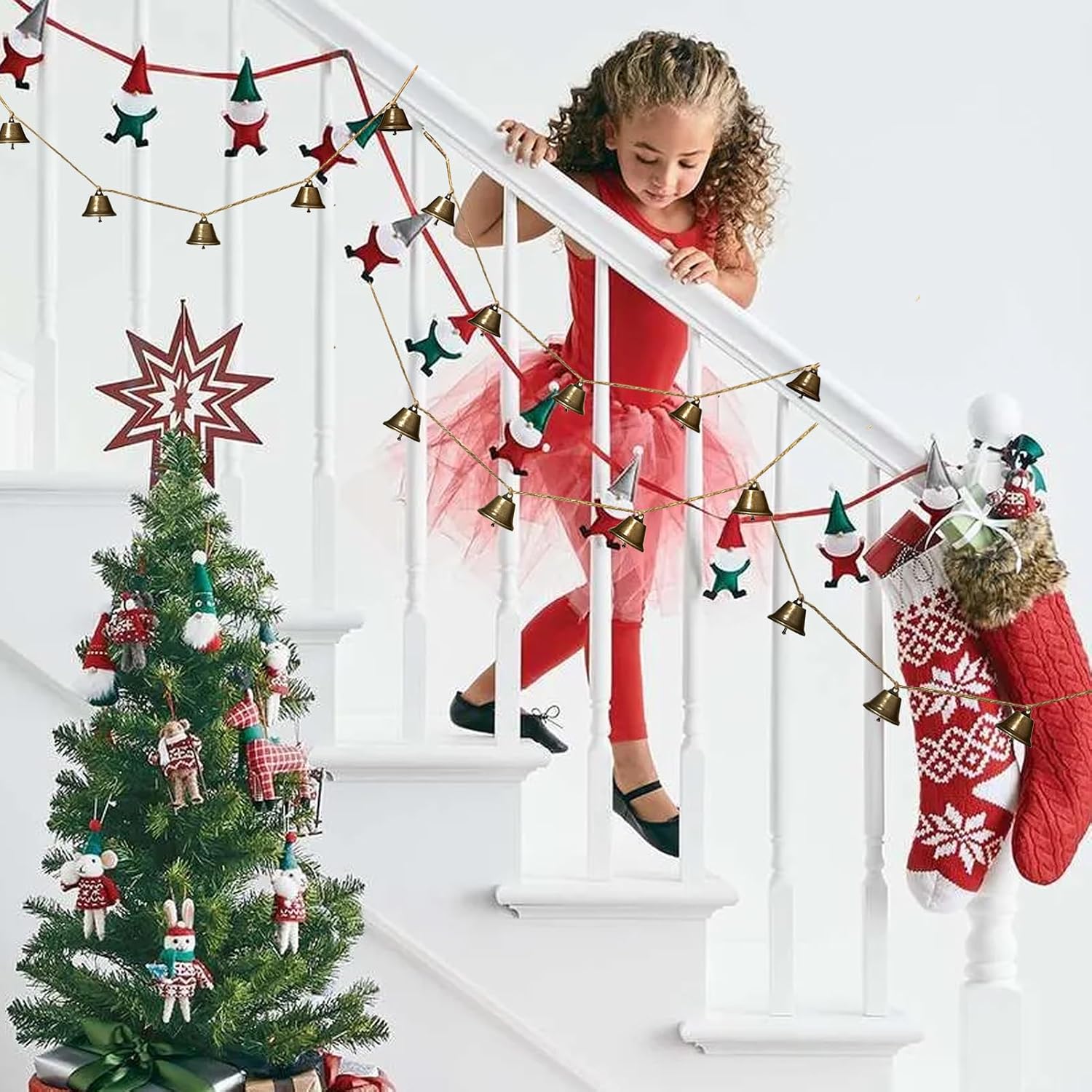 2-Pack Christmas Bell Garland，60 Inch Decorative Bells（Bronze）