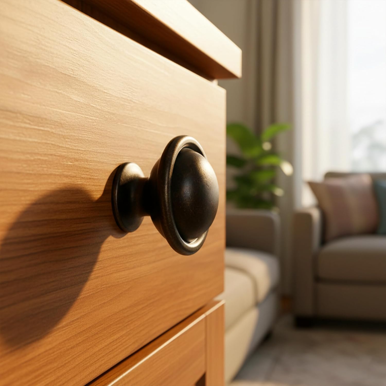 4 PCS Antique Bronze Cabinet Knobs - Vintage Kitchen Retro Style Gold Brass Drawer Pull Drop Dresser Pulls Handles, Round 1.2" (30 mm) Diameter with Screws Single Hole Hardware for Furniture Cupboard
