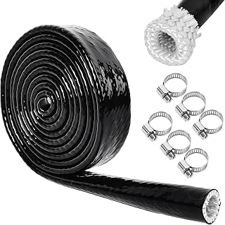 1/2" ID Heat Shield Hose, Fuel Line Insulation Sleeve, Wire Heat Shield with 6 Clamps for High Temperature Protection in Engine, Motorcycle, and Automotive Applications