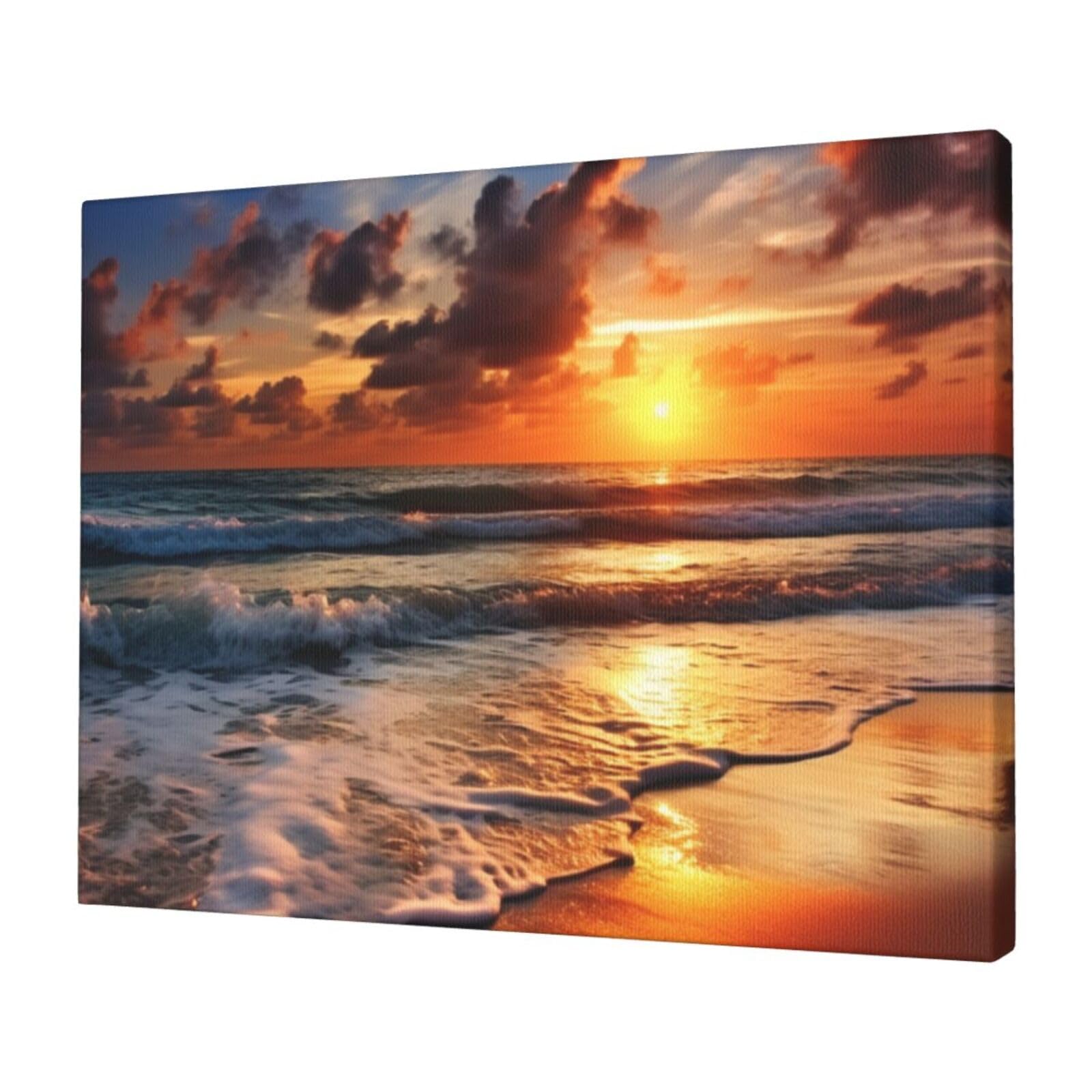 FodPand Canvas Wall Art for Living Room Wall Decor 12"x16" Modern Artwork Painting Pictures Hanging Canvas Prints Beach Sunrise Aesthetic Wall Art for Bedroom Bathroom Office Wallart Decor