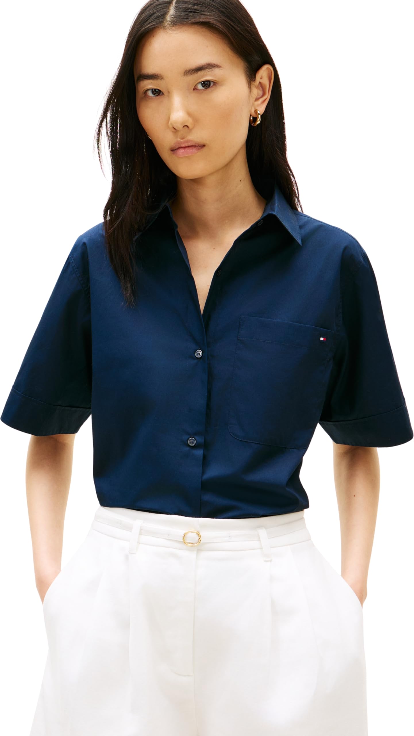 Tommy Hilfiger Ess Poplin SS Shirts Ww0ww48899 Camicia S/S Donna (Pacco da 1)