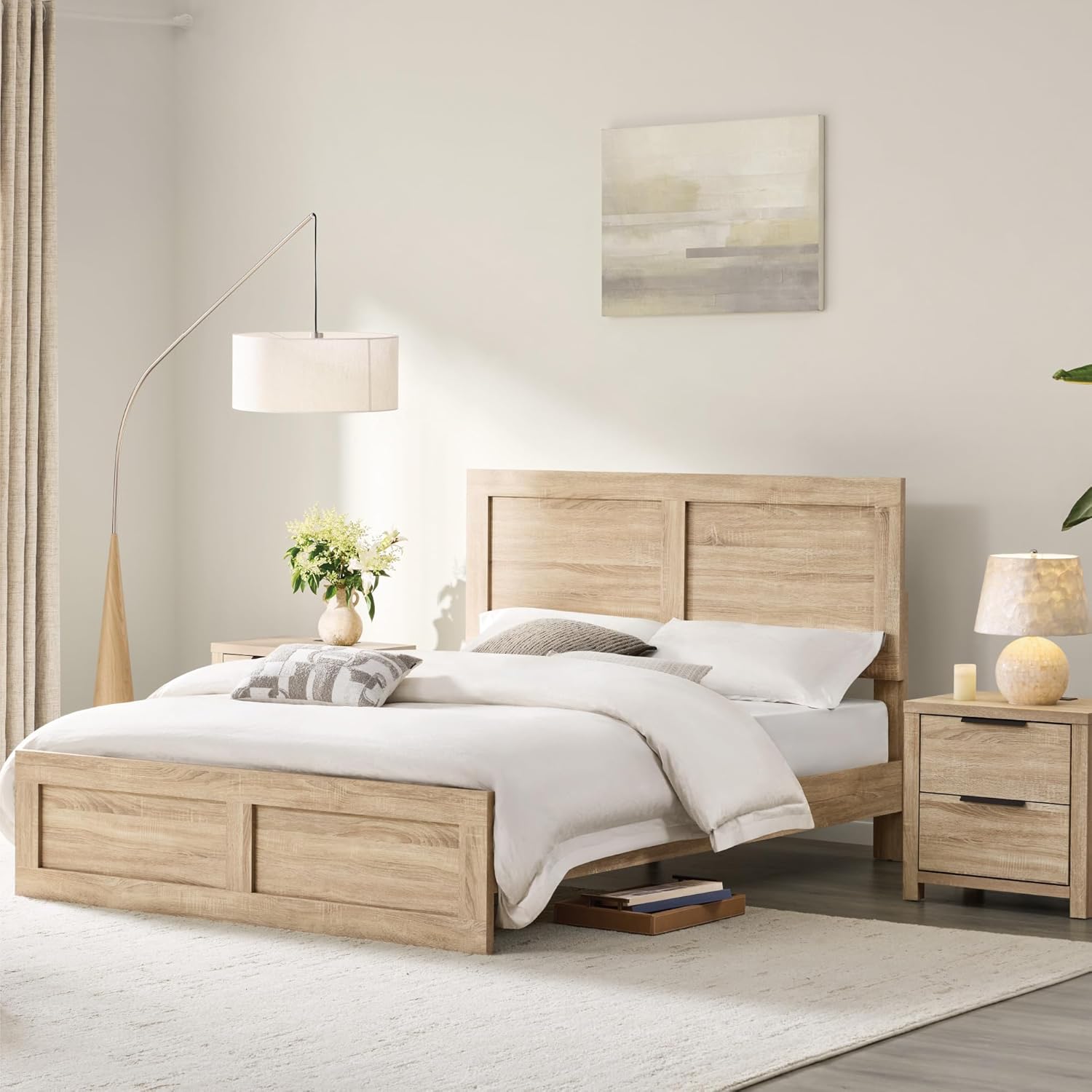 Wood Bed Frame with Headboard and Footboard, Wooden Platform Mattress Foundation with Silent Slat Support Noise-Free No Box Spring Needed Easy Assembly