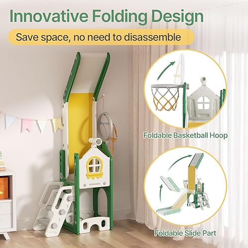 Miniatura 4 de BIERUM Tobogán 5 en 1 para niños pequeños  Tobogán para bebés en forma de L para niños pequeños de 1 a 3 años con aro de baloncesto, juguete