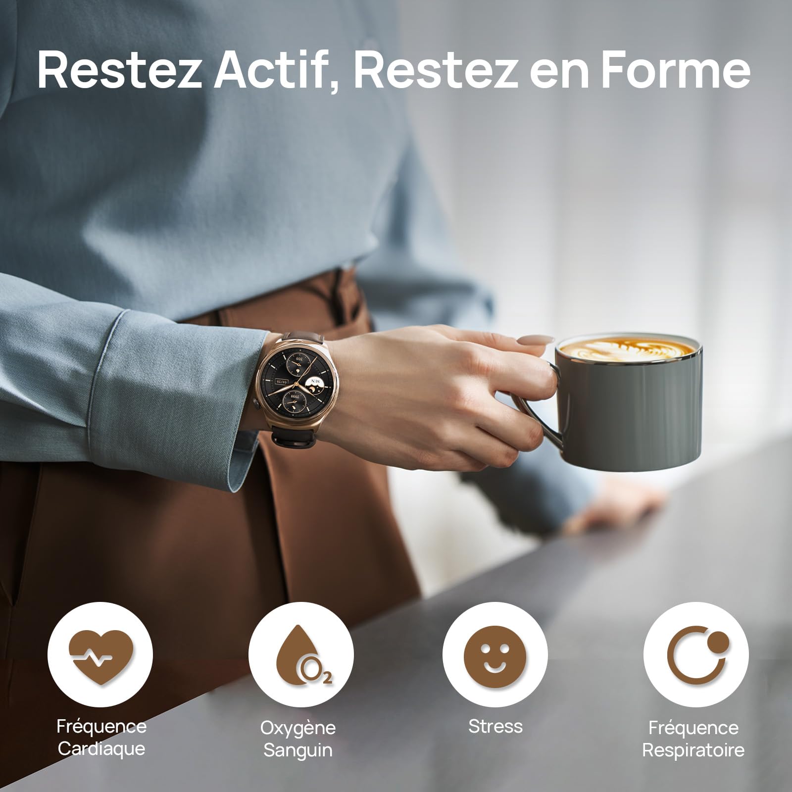 Mibro Lite3 Pro Montre Connectée Femme 45mm, Appels Bluetooth, 5ATM, GPS | Autonomie 15J, avec Suivi Cardio Féquencemètre/Sommeil/SpO2, Bracelet Cuir Élégant, pour iPhone Android Samsung(Or Rose)