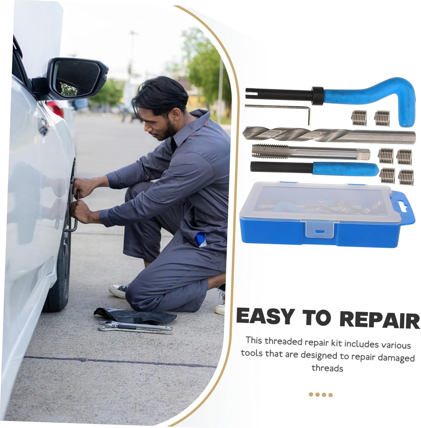 1set Threaded Insert Repair Kit Comprehensive Stripped Thread Tool for Automotive and Household Use Easy to Use Complete Thread Repair